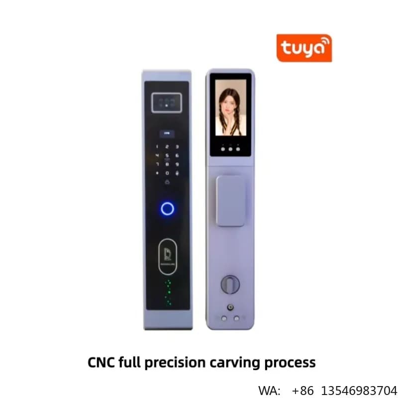 Serratura Intelligente WiFi con Impronta Digitale, Riconoscimento Facciale, Password, NFC, Ingresso Senza Chiave, Videocitofono da 4,5 Pollici, Cilindro Classe C, Cloud per Legno