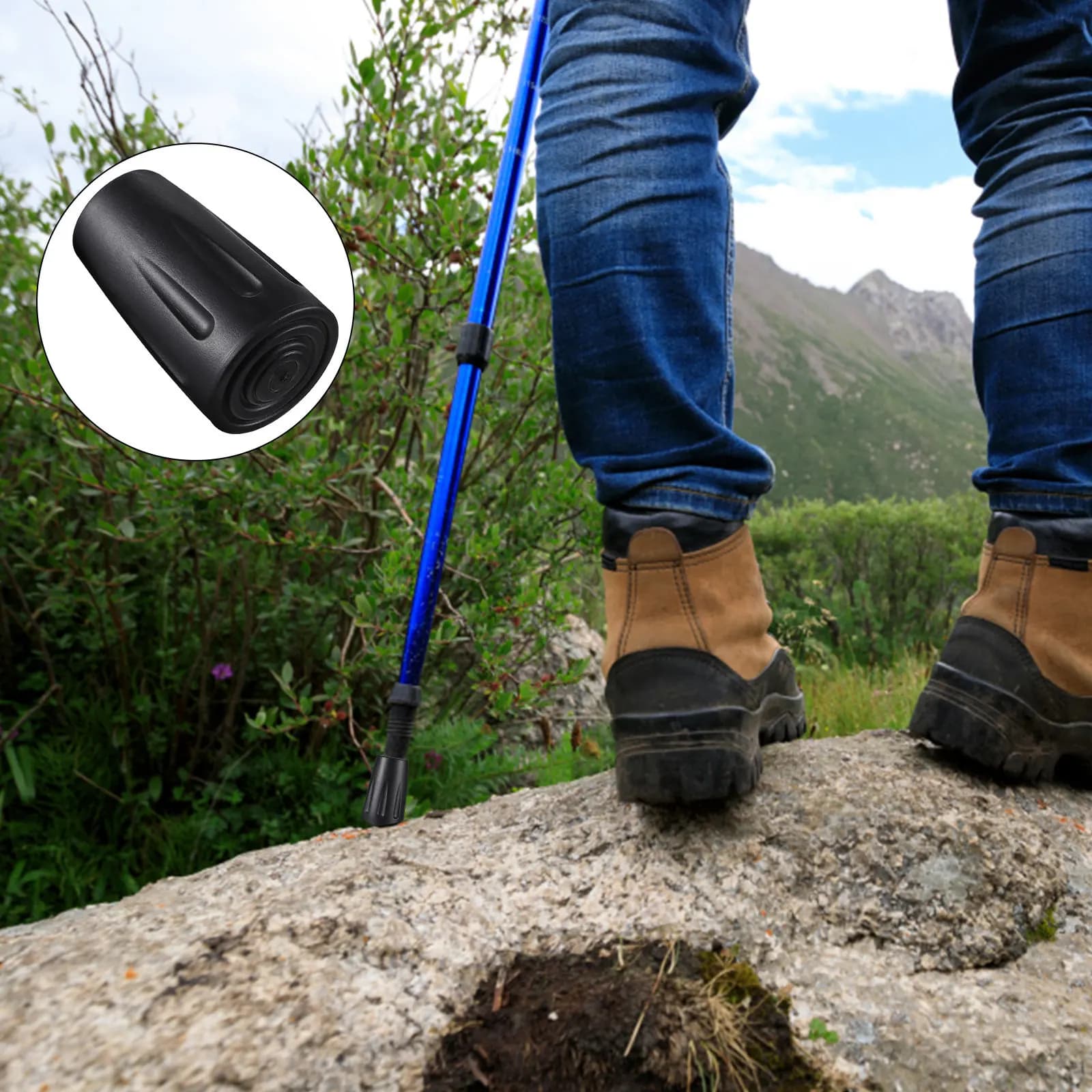 4Pcs Trekking Pole Tip Protectors Tpr Rubber Walking Stick Caps Non-Slip Hiking Pole Tips for Cement Hard