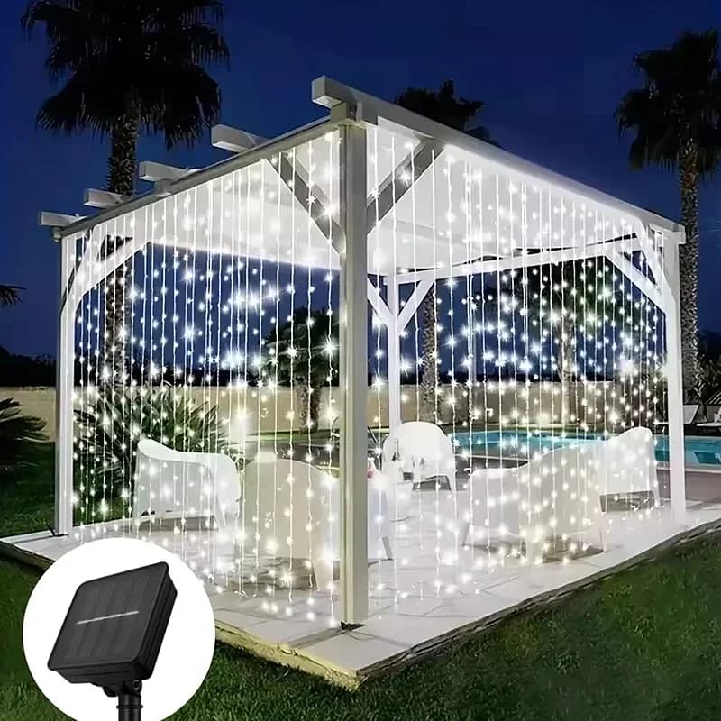 300LED Solar Curtain String Fairy Lights Waterproof Outdoor Holiday Christmas Tree Birthday Party Garden Home Wedding Decoration