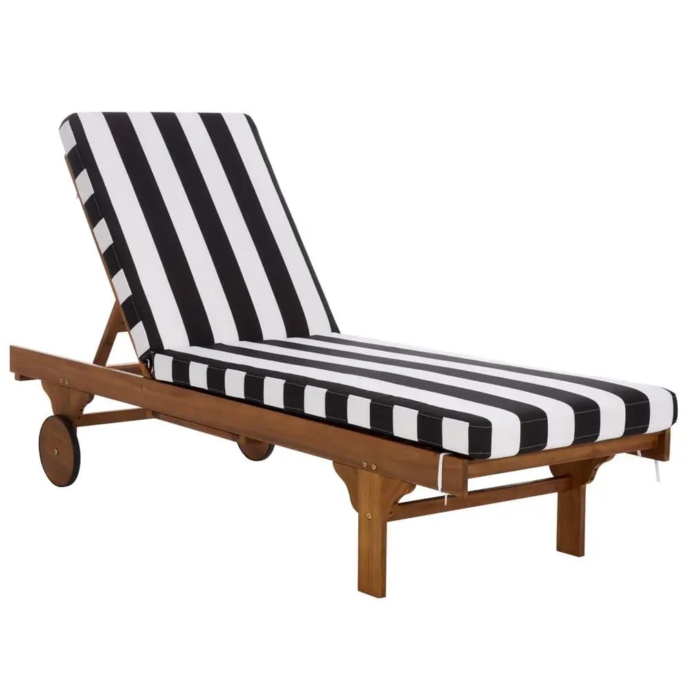 Collezione di mobili da giardino per esterni Newport Chaise longue in legno massello naturale con cuscino a strisce nere, schienale regolabile