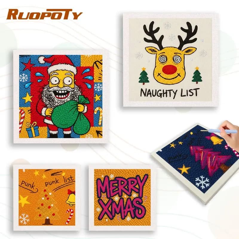 RUOPOTY Christmas Tree Diy Needle Punch Kit Home Decoration Needlework Supplies Landscape Punch Embroidery Needles Unique Gift A