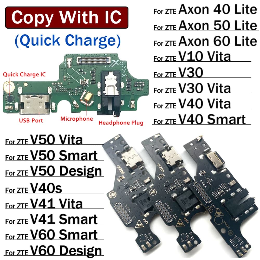 USB Charging Connector Plug Port Dock Flex Cable For ZTE V10 V30 V40 V50 V40s V41 V60 Vita Smart Design Axon 40 50 60 Lite