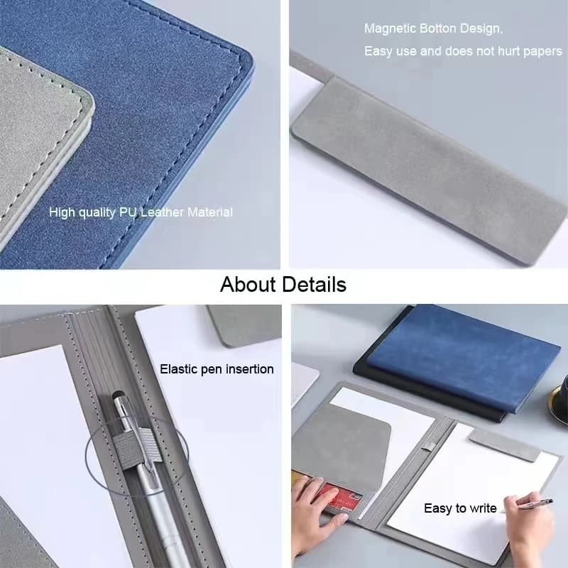 Cartelle di file aziendali in pelle PU A4 Custodia per organizer Raccoglitore vintage Manager Clip per documenti Cartella di file per ufficio Flip Writing Pad