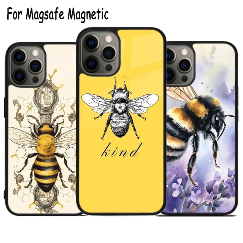 Custodia per telefono Bee Bumblebee con ricarica wireless per iPhone 17 Air 15 16 16e 14 13 11 12 Pro Max Plus, cover magnetica Magsafe con paraurti