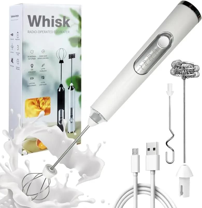 Milk Frother Wand for Coffee, Rechargeable Electric Whisk with 3 Heads 3 Speeds Drink Mixer Coffee Frother For Latte, Cappuccino, Hot Chocolate, Egg