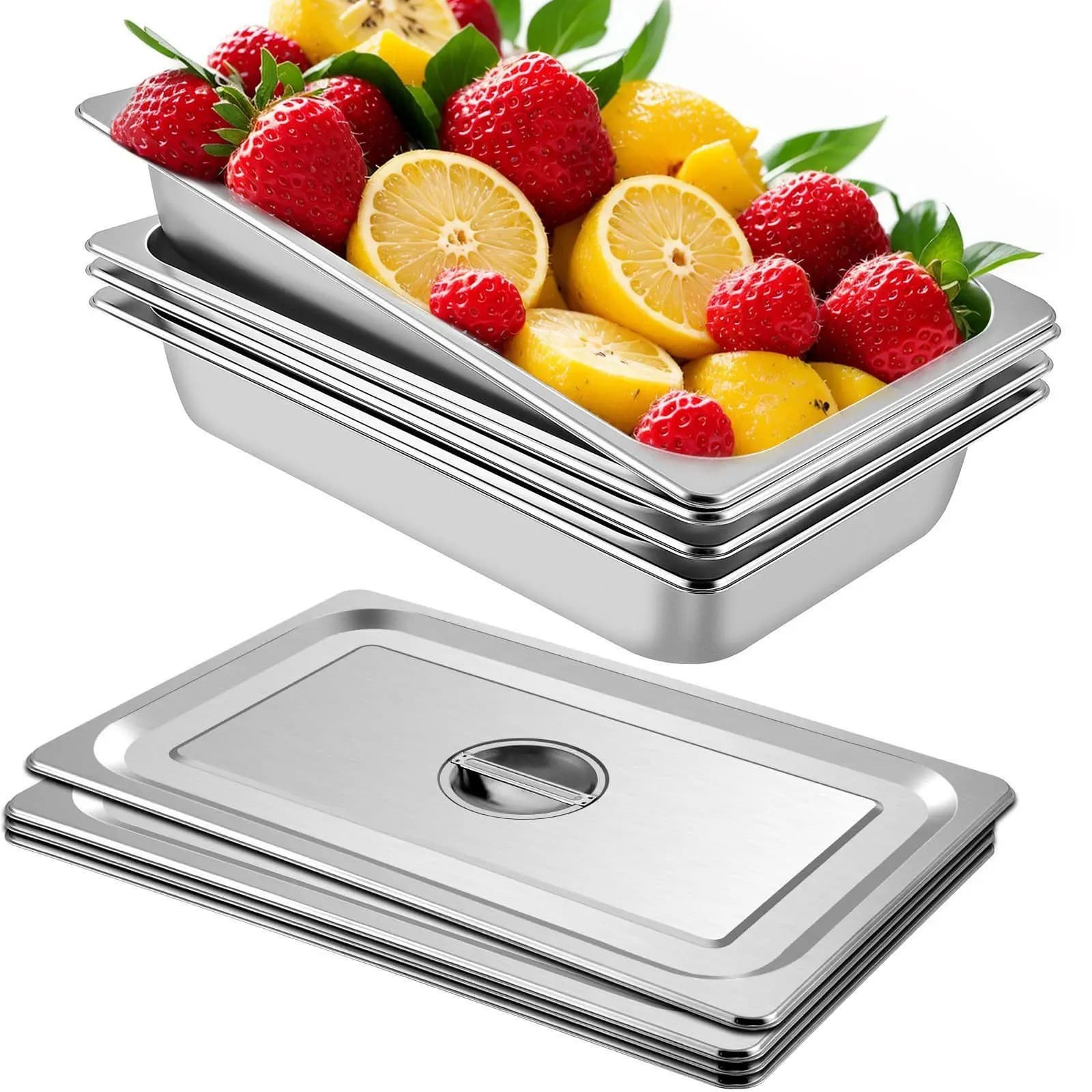 Stainless Steel Containers 20,9 x 12,8 x 3,9 Inches, Pack of 4, Full size 13L, Trays Backgrounds for Oven, Non-sticks, for Hotel