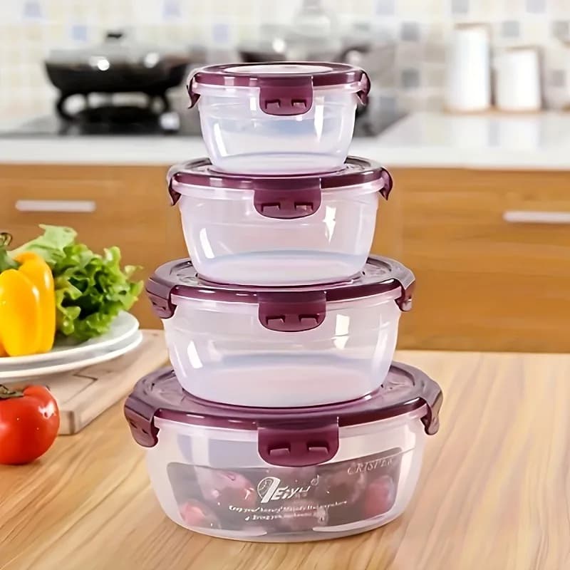 Set vibrante per la conservazione degli alimenti da 8 pezzi! Contenitori viola e verdi sicuri per microonde: perfetti per la preparazione dei pasti, picnic e conservazione fresca.