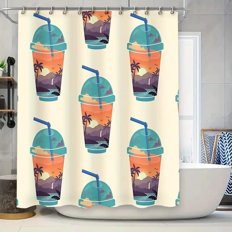 Ocean Sunset Beach Cocktail Tenda da doccia Vibrazioni tropicali Decorazioni per la casa costiere Set da bagno in stile resort Stampa artistica da parete Hangi