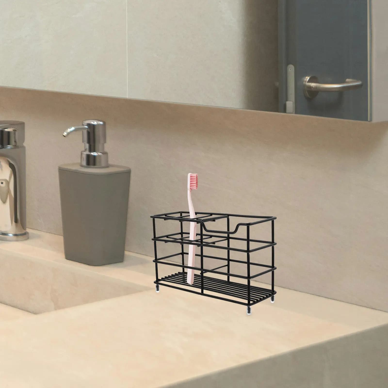 Portaspazzolini in Acciaio Inox con 6 Scomparti, Organizzatore da Bancone, Portaspazzolini e Dentifricio, Accessorio Bagno Moderno
