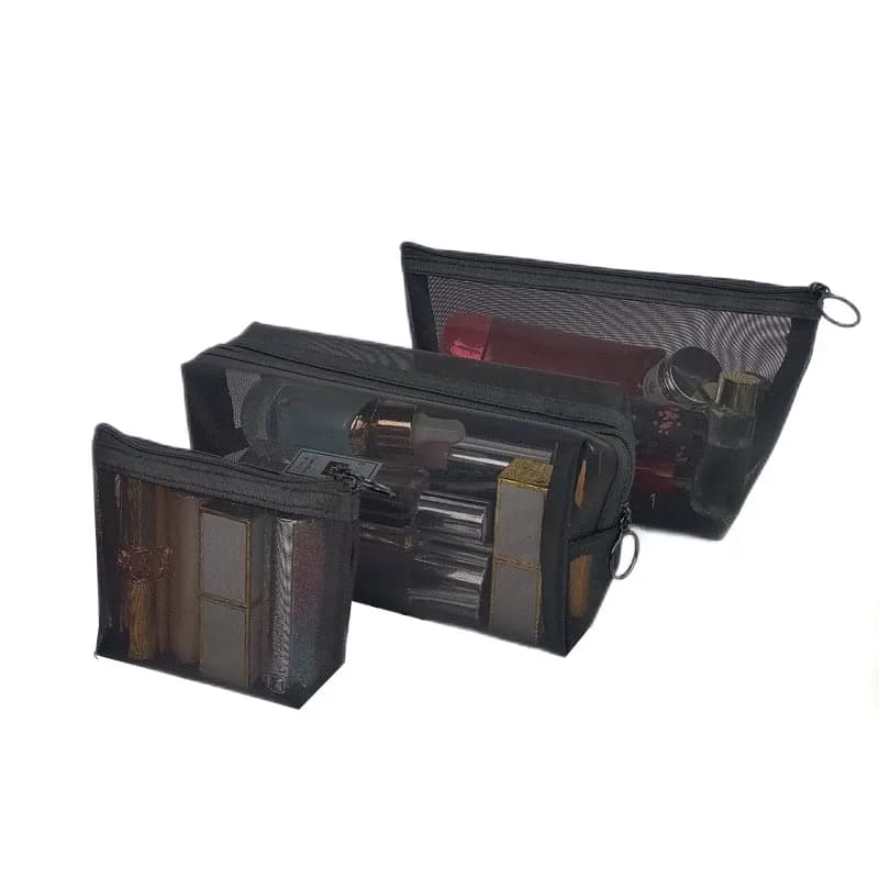 1 pz borsa per cosmetici da donna nera organizzatore di stoccaggio in rete per cosmetici astuccio da viaggio per ragazza pennello toilette custodia per trucco