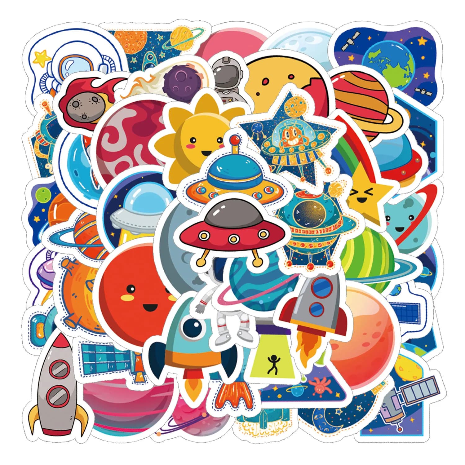 50 adesivi a tema spazio cartone animato per custodie di telefoni, laptop, notebook, valigie, skateboard, adesivi estetici fai da te