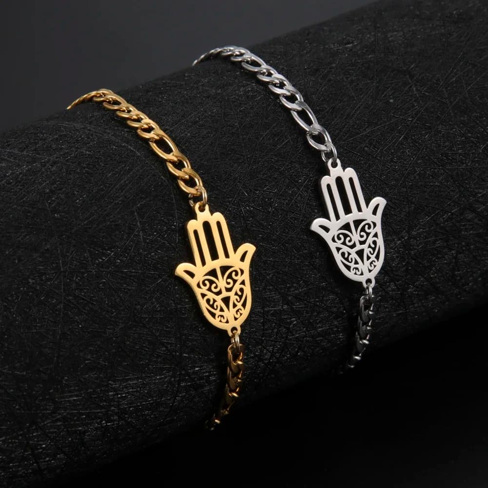 Skyrim Amuleto Hamsa Mano di Fatima Bracciali a portata di mano Bracciale da uomo e da donna in acciaio inossidabile Gioielli portafortuna islamici Regalo 2025