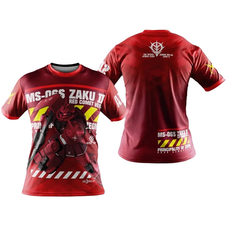 Bandai Mobil Suit Gundam MS-06S Zaku II Red Comet 3D Quick Dry T-Shirt For Men Women Kids Sports Anime Tee Role-playing Costumes