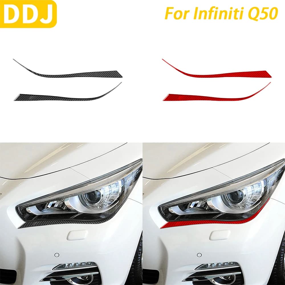 For Infiniti Q50 2014-2020 Car Accessories Carbon Fiber Front Headlight Front Panel Lower Cover Decorative Decoration Wall decal