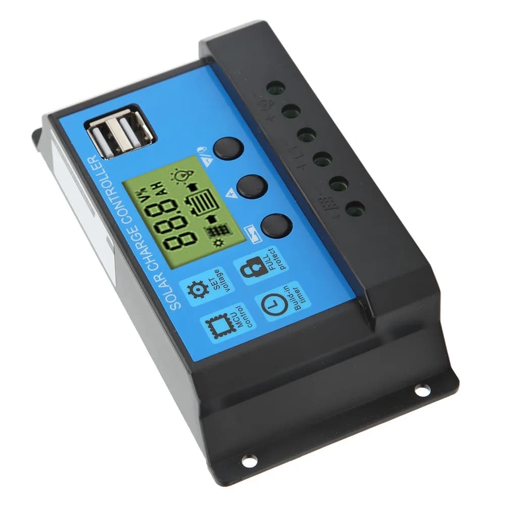 Regolatore di Carica Solare 10A/20A 12V/24V con Display LCD, Doppia Porta USB, Controllore PWM per Sistemi a Pannelli Solari