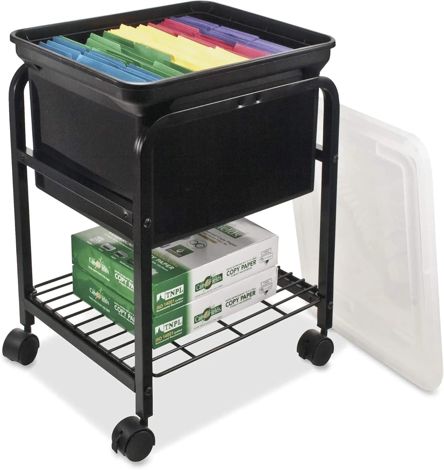 Carrello portadocumenti mobile con coperchio trasparente, nero, 15,6x18x25,6 pollici, contiene cartelle per lettere/legali