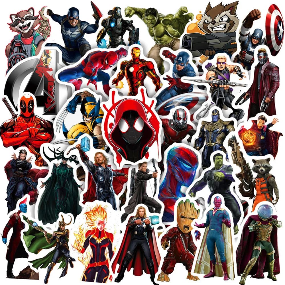 10/30/50 Pezzi Adesivi Classici dei Supereroi Marvel, Cool Decalcomanie di Spider-Man e Deadpool per Bottiglie d'Acqua, Quaderni, Telefoni, Anime