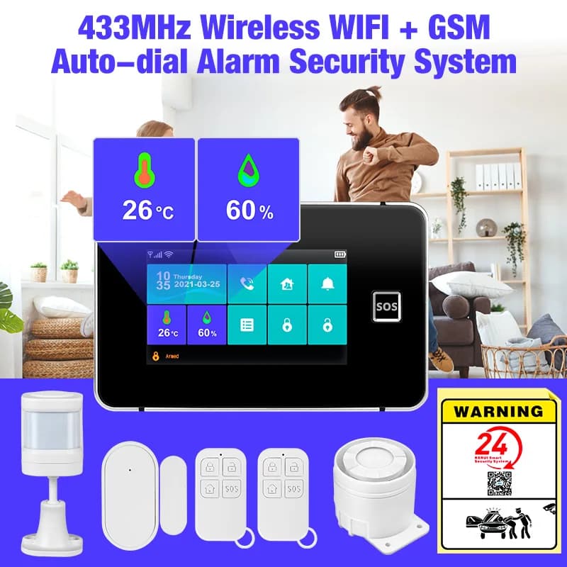 KERUI WIFI 2G GSM Sistema di Allarme Pannello Touch Screen da 4.3 pollici Tuya Smart Home Allarme Temperatura Umidità Display per la Casa G60B