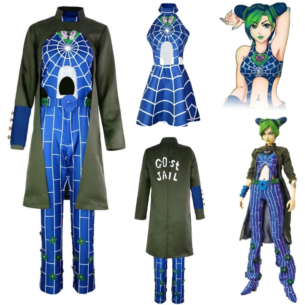 Anime JoJo Bizarre Adventure Cosplay Dress Cloak Jolyne Cujoh Full Set Halloween Carnival Character Role Play Stage Costumes