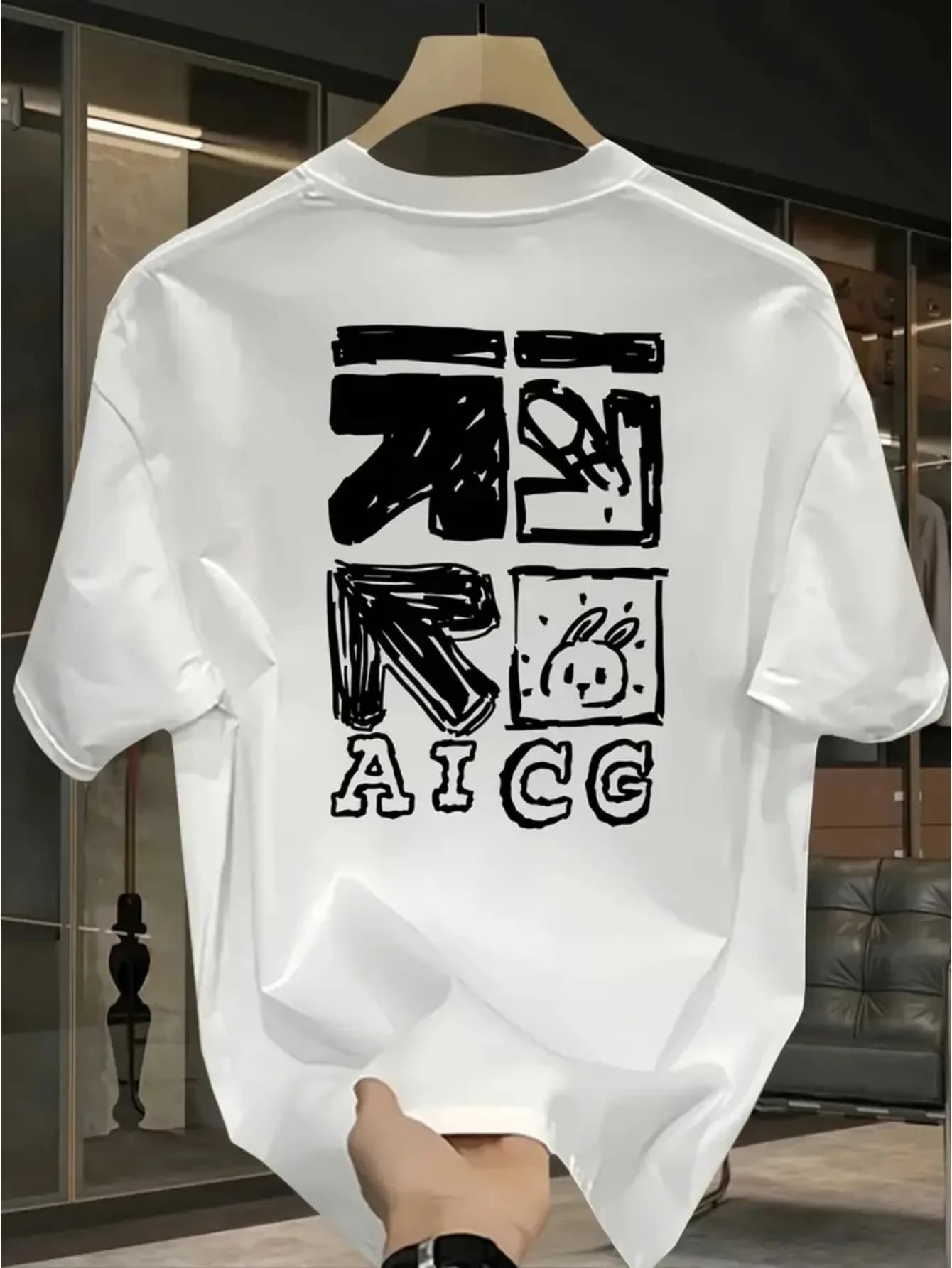 Men's Japanese-style Graphic T-shirt 100% Cotton Summer Street Style T-shirt AICG Graffiti Print Casual Short-sleeved Top