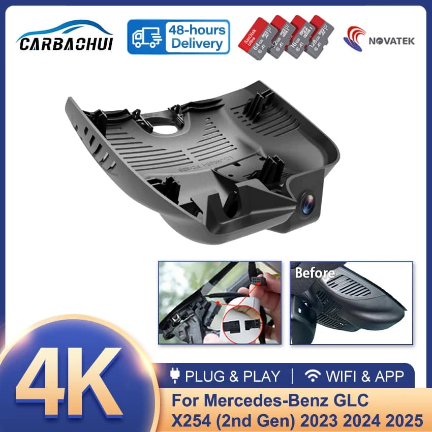 Plug and Play Car DVR Wifi Dash cam Videoregistratore a doppio obiettivo da parete per Mercedes Benz GLC X254 (2a generazione) 2023 2024 2025,4K Dashcam
