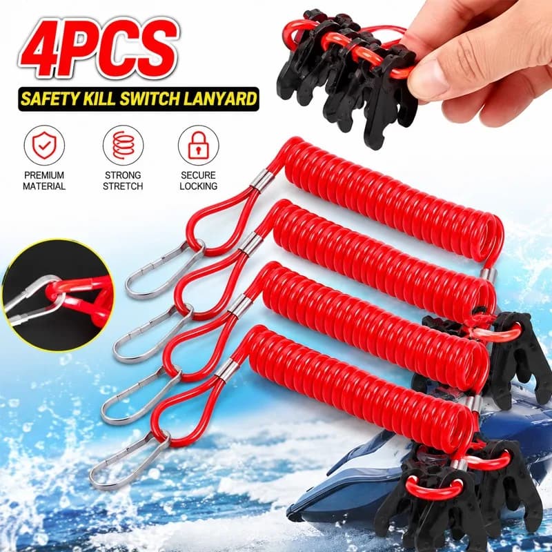 Boat Outboard Engine Kill Switch Lanyard 5 In 1 Emergency Stop Cord Marine Motorboat Shut Off Rope Nylon Aluminum Alloy Parts