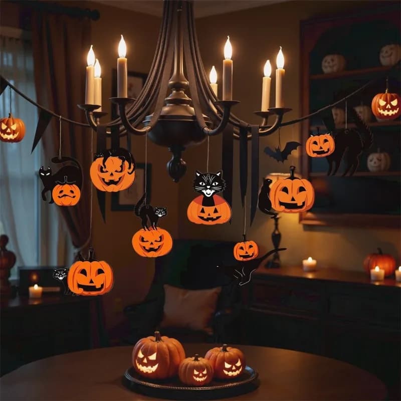 1-4Sets Halloween Wooden Hanging Decorations Set Pumpkin Black Cat Tree Ornaments Shatterproof Party Decor Gift for Holiday