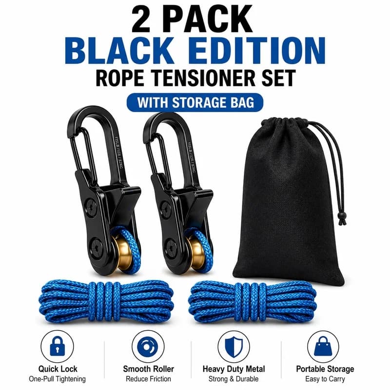 2PCS Rope Tightener Roller Buckles, Heavy Duty Adjustable Rope Tensioners for Camping Tent, Boat, Kayak, Tarp, Home Outdoor