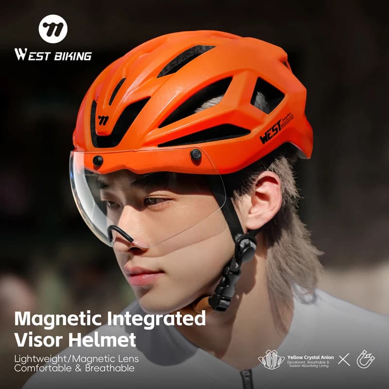 Road Bike Helmet with Magnetic Glasses Ultralight Design Aero Detachable Antibacterial Bearings for Electric Bike Skating Scooter