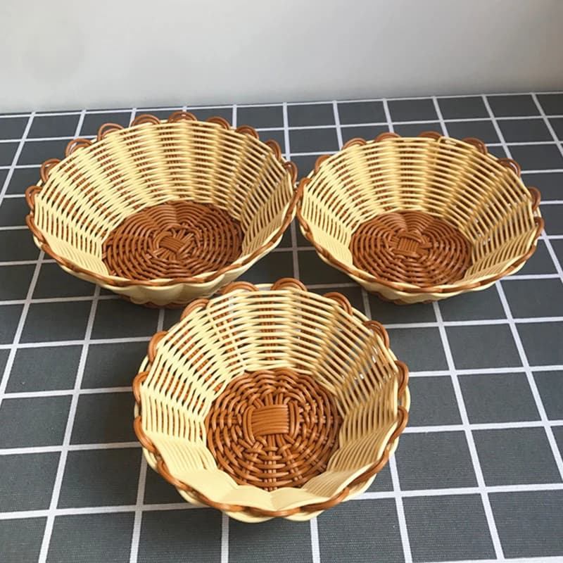 C 1pc new Rattan Woven Basket Home Living Room Storage Holder Dried Fruit Cake Organizer Fruit Tray Desktop Storage Basket