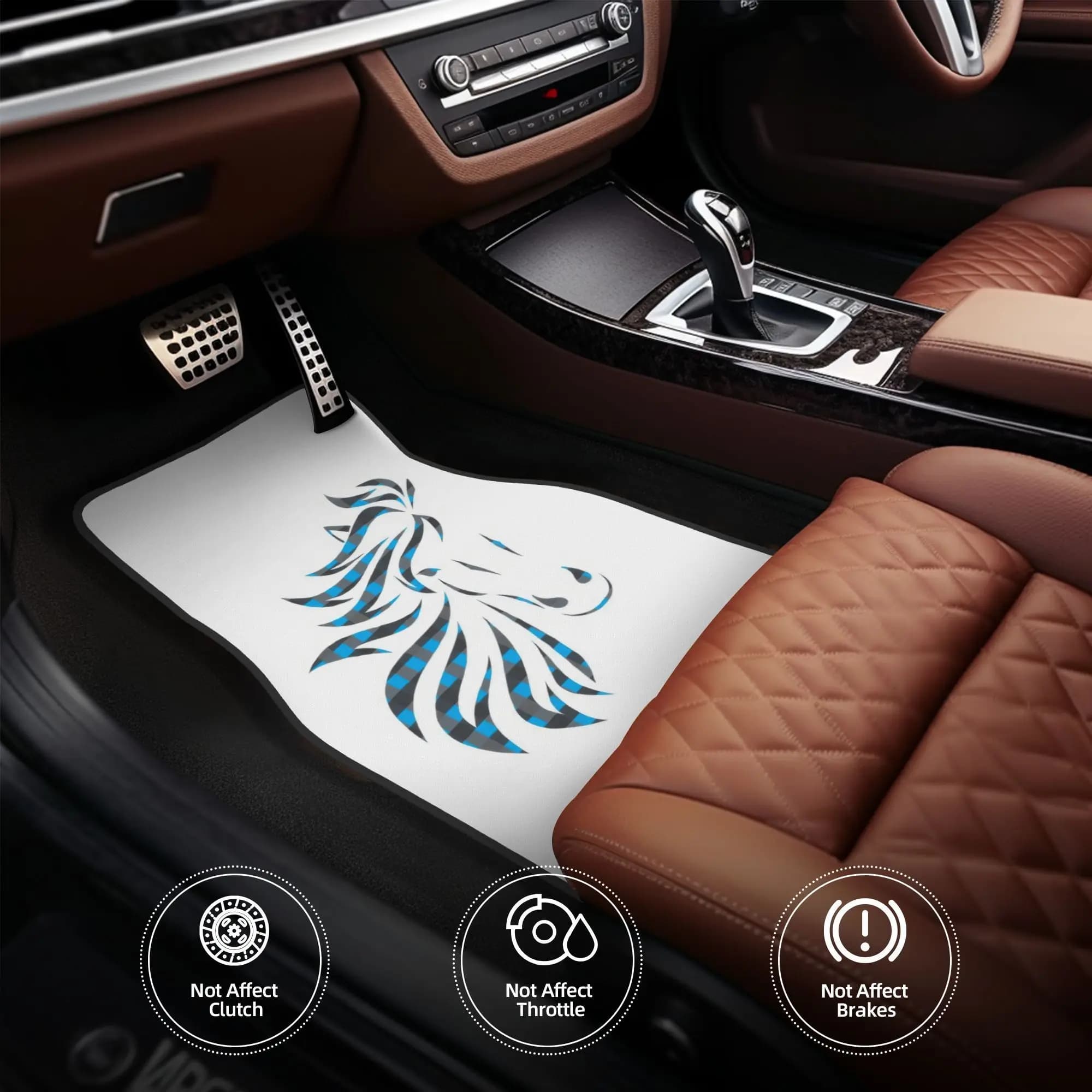 4pcs Horse Lover, Blue Plaid Horse Line Drawing Design Car Floor Mats, Durable Polyester Fiber, Fit For Cars, Ideal Gift, Vehicl