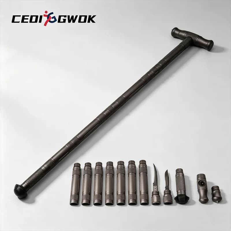CEOI GWOK Collapsible Trekking Poles Multifunctional Sturdy Hiking Stick Outdoor Walking Cane 4-5 Section Walking Stick