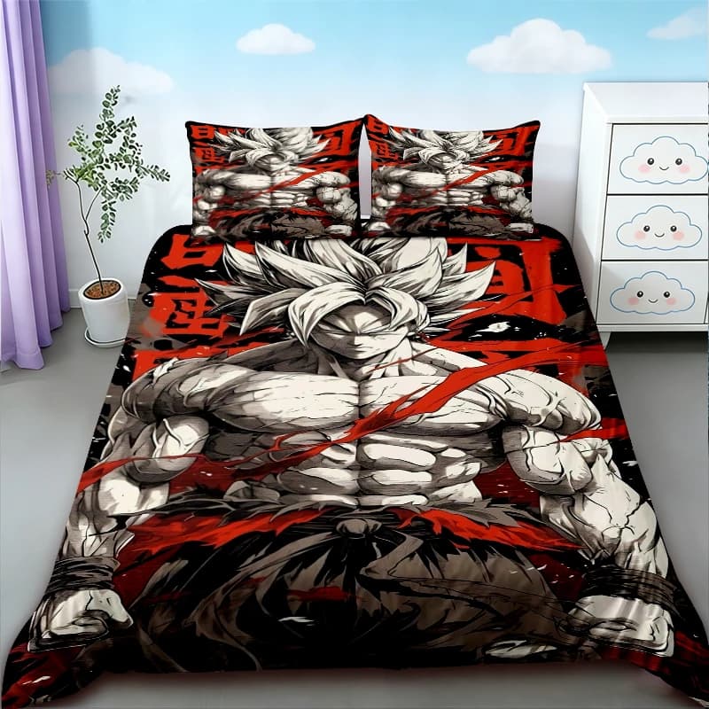 Copripiumino Goku per bambini, set biancheria da letto Dragon Ball Anime, copripiumino morbido e confortevole per camera da letto e dormitorio