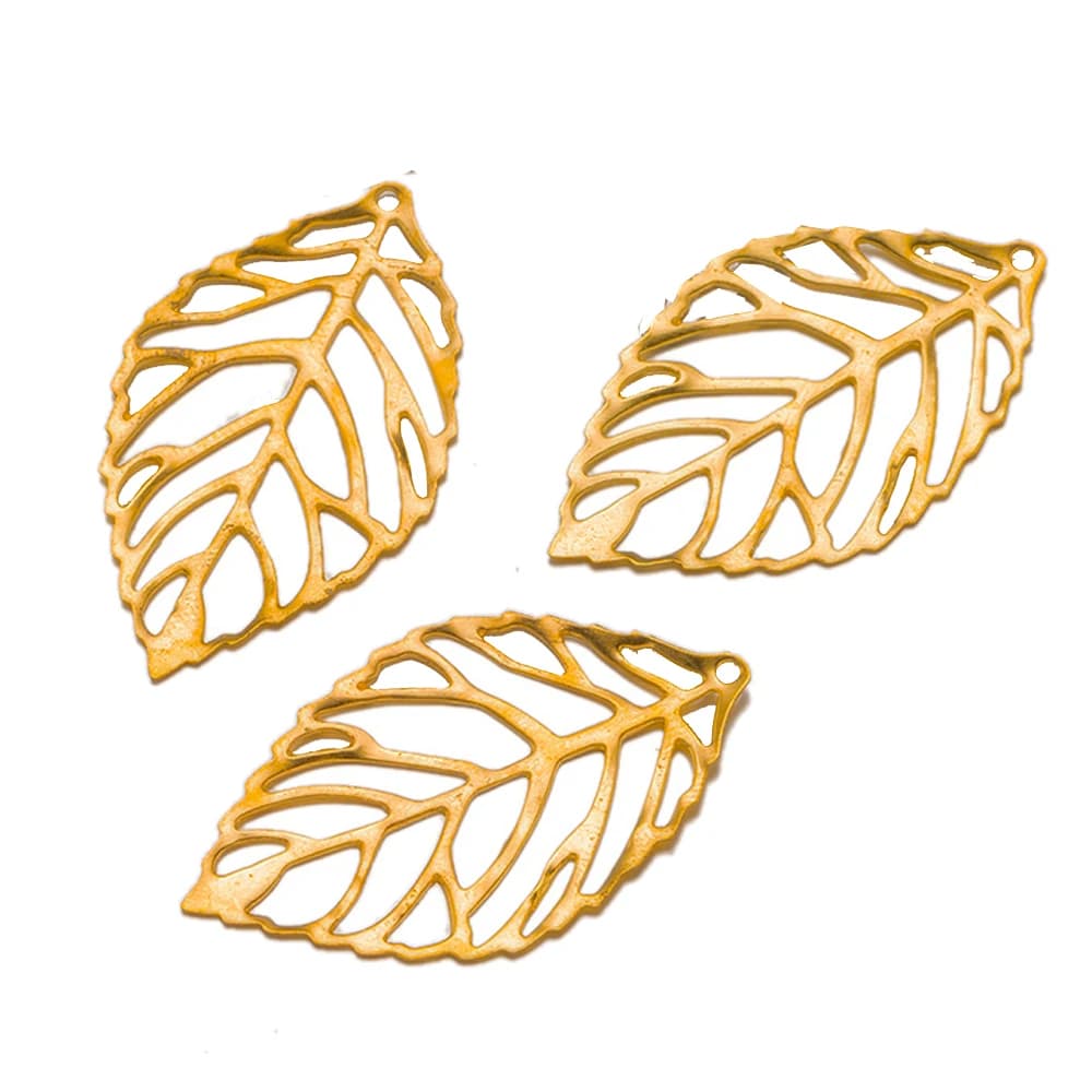 50 pendenti con ciondoli a forma di foglia di albero in oro cavo di 3 dimensioni per collane fai da te, braccialetti, risultati di creazione di gioielli