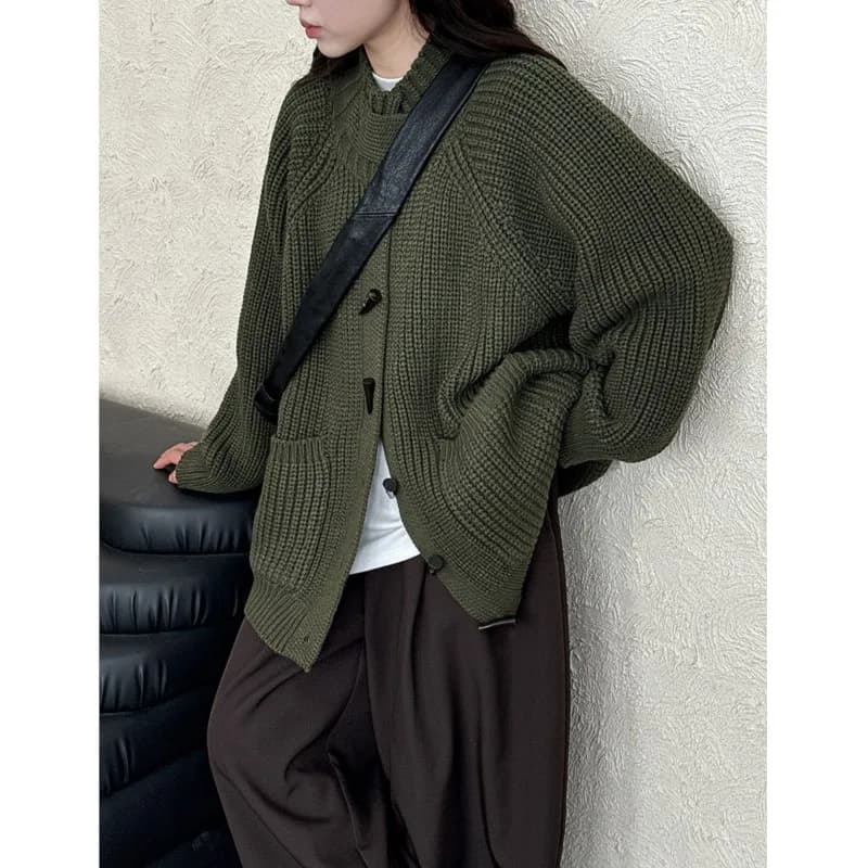 Johnature maglione cardigan pigro vintage in maglia grossa stile francese per donna autunno inverno giacche versatili casual con bottoni a levetta