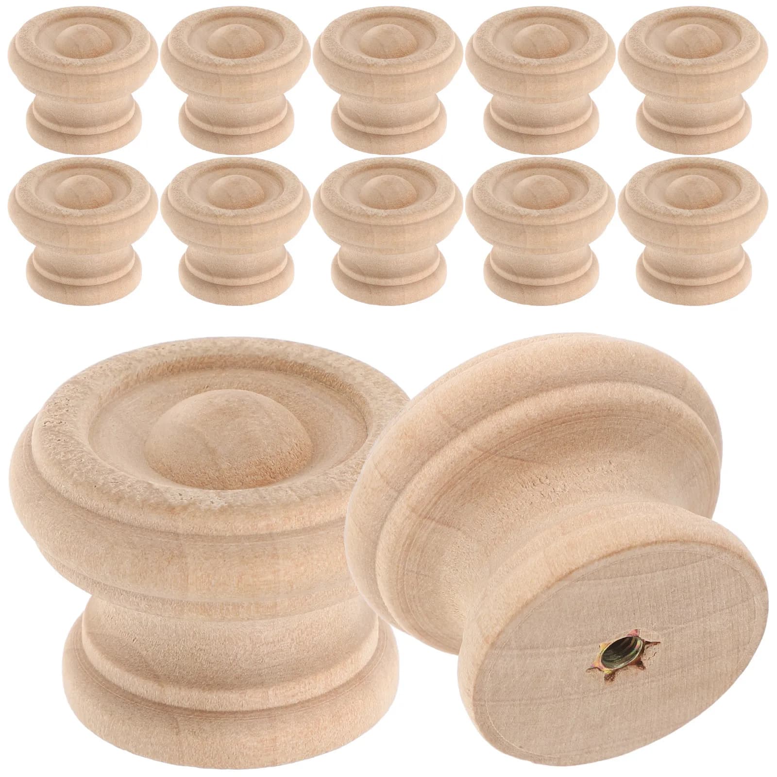 Set di 12 Pomelli in Legno Rotondi a Forma di Fungo per Cassetti, Maniglie per Armadi e Cucine, Maniglie in Legno per Porte