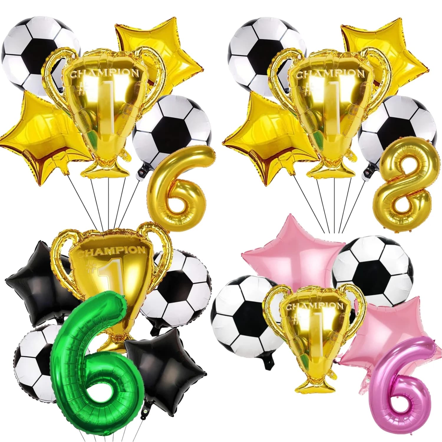 6 Pieces Boys Football Trophy Helium Balloon Birthday Party Decorations Children's Gifts 32 Inch Green Rose Gold Number of Digits Balloon