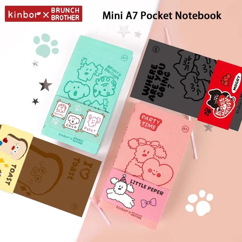 Kinbor BRUNCH BROTHER Mini Notebook A7 PU Cover Embossed 72 Sheets Pocket Journal Kawaii Diary Notepad Daily Mood Tracking Books