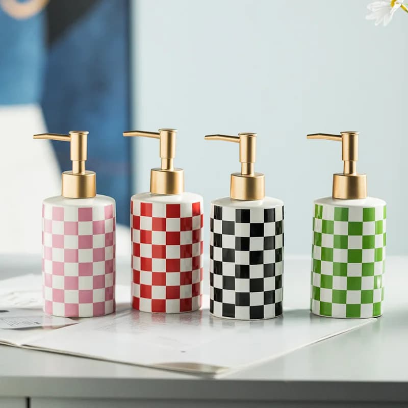 Bottiglia di lozione a scacchiera in ceramica disinfettante per le mani gel da bagno bottiglia separata dispenser di sapone per bottiglia di lozione per uso domestico