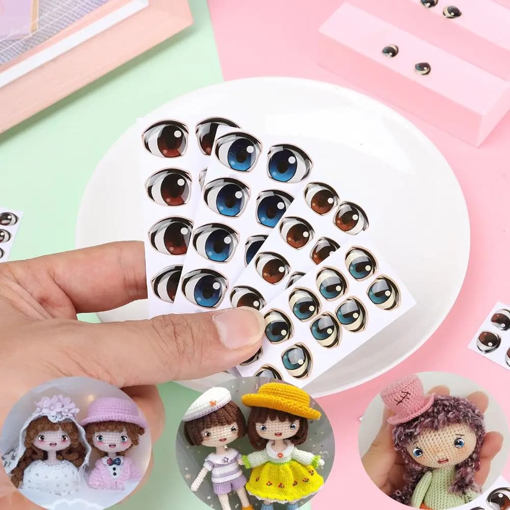 10 paia Multi stili Cartoon Eyes Stickers Boy Anime Figurine Doll Face Organ Paster decalcomanie fai da te Glass Eye Chips accessori per bambole