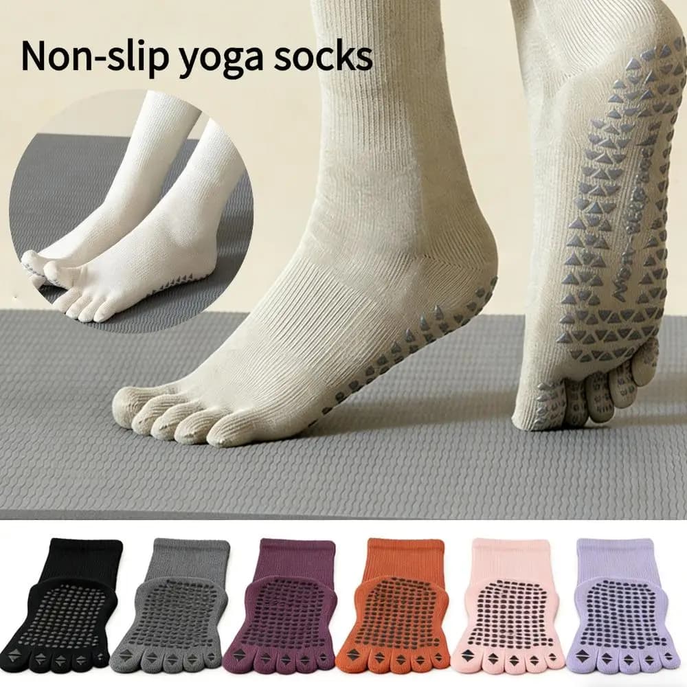 Five finger central tube yoga socks in combed cotton with anti slip design Sports socks for anti friction fitness pilates