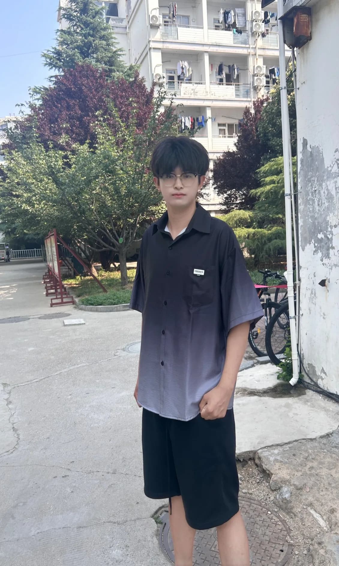 Ice Silk Short Sleeve Shirt Men's Summer New Style Handsome Gradient Color Teenage Youth Shirt Jacket American Style Loose Fit