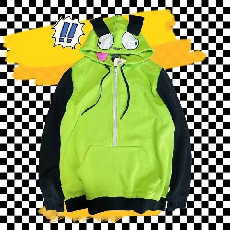 ☆ SunlCos Costume Cosplay Anime Invader, Giacca con Cappuccio Alien Zim, Felpa con Zip e Orecchie, per Halloween ☆