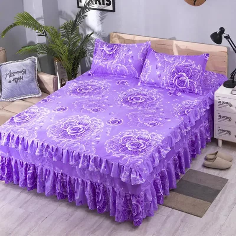 3 pieces lace skirt double-sided elastic double-sided bedspread with pillow pillowcase set bed linen king size elastic bed linen