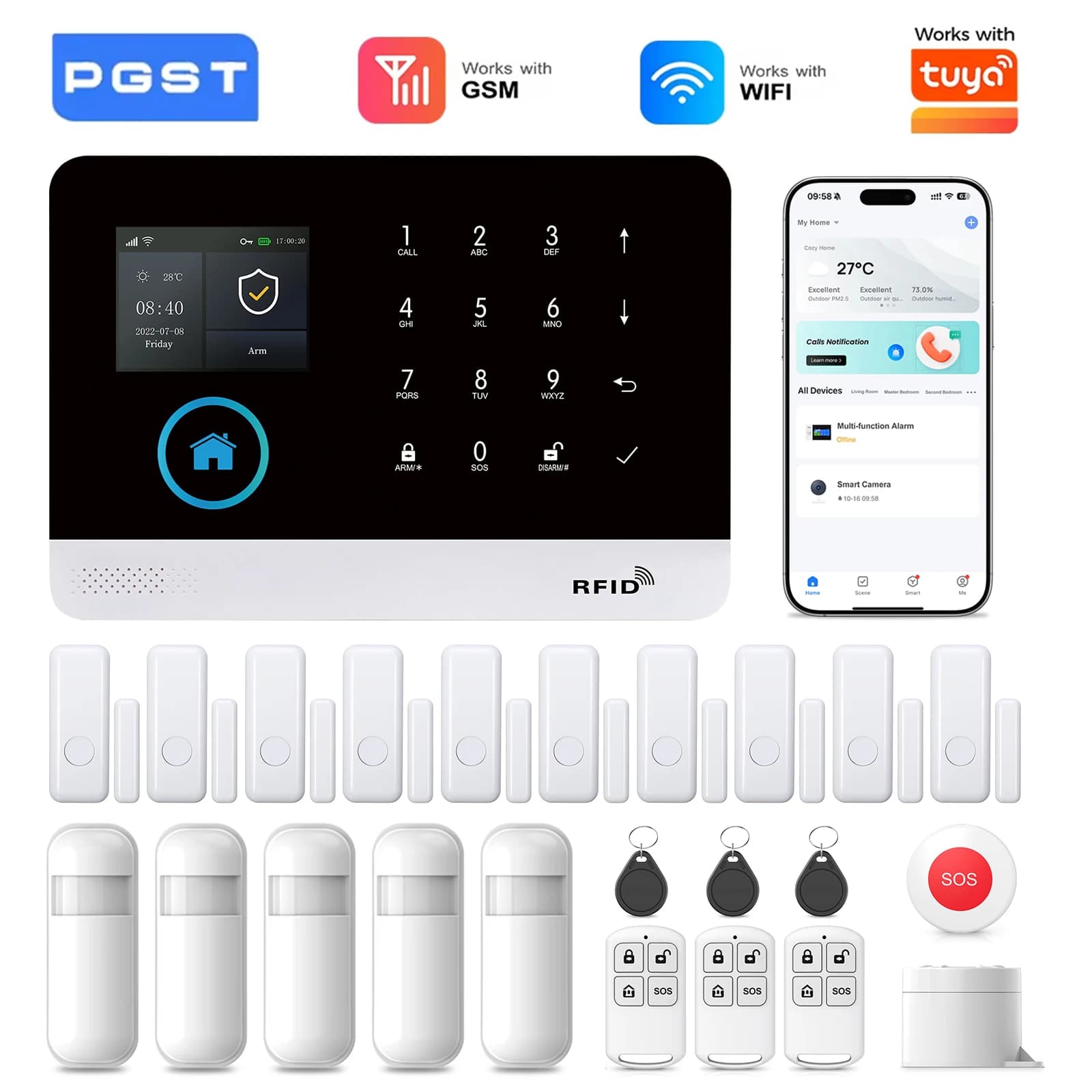 FUERS Sistema di allarme per casa WIFI GSM Allarme di sicurezza Host Ant-furto con sensore di movimento porta Tuya Smart App controllo lavoro Alexa