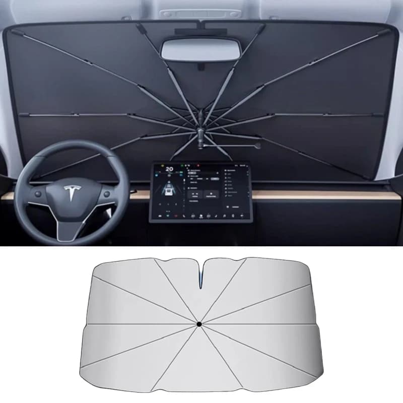 Self windscreen sunscreen with 360° rotation, flexible handle, UV protection and thermal insulation.