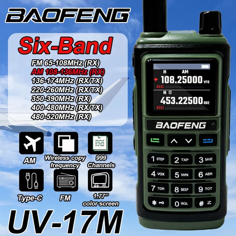 Baofeng UV-17M Air Band Walkie Talkie AM/FM Full Band Wireless Copy Frequency 999CH Type-C VOX Radio bidirezionale portatile a lungo raggio