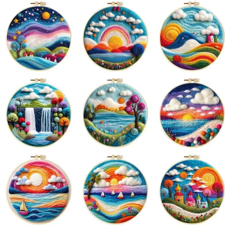 SDOYUNO DIY Wool Felt Painting Embroidery Kit Summer Beach Scenery Wool Needle Felting Kits Beginners Art Craft Painting Gift