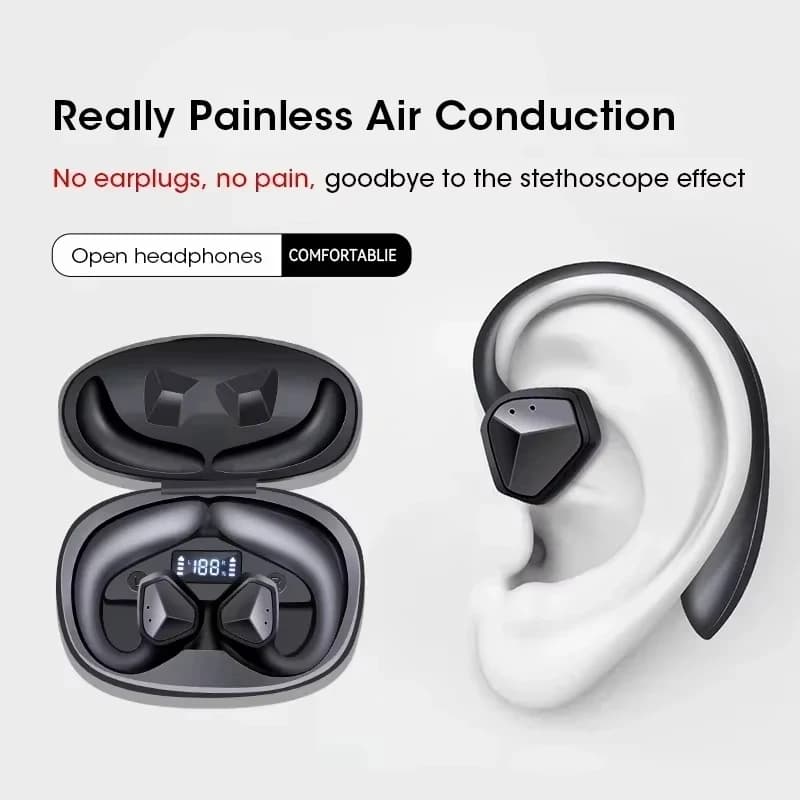 Waterproof Bluetooth Air Conduction Earrings, HiFi Stereo and LED Display
