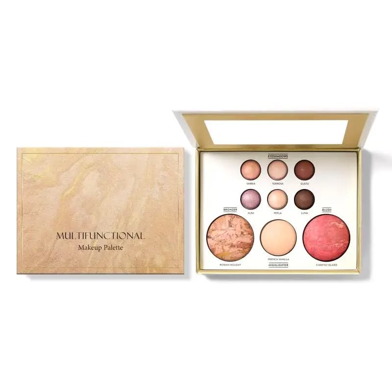 Palette Trucco Portatile con Ombretto, Blush, Contouring e Illuminante per un Trucco Naturale e Rapido in Ufficio